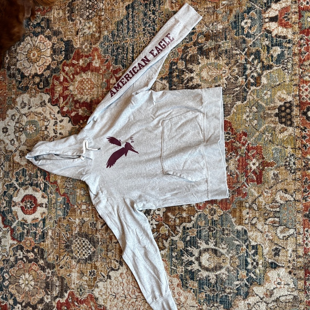 American Eagle Outfitters Gray Hoodie with Maroon Graphic